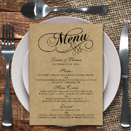 Elegant Kraft Bröllop Menu-mallar Meny