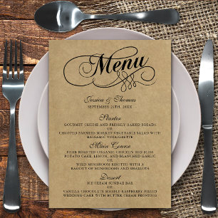 Elegant Kraft Bröllop Menu-mallar Meny