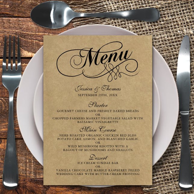 Elegant Kraft Bröllop Menu-mallar Meny (Skapare uppladdad)