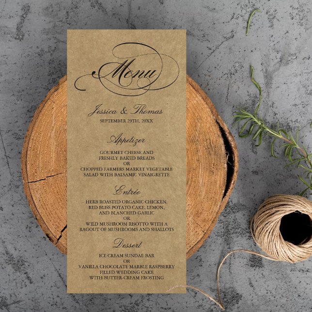 Elegant Kraft Bröllop Menu-mallar Meny (Skapare uppladdad)