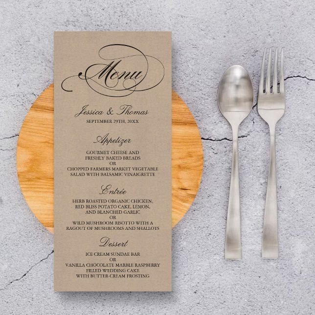 Elegant Kraft Bröllop Menu-mallar Meny (Skapare uppladdad)