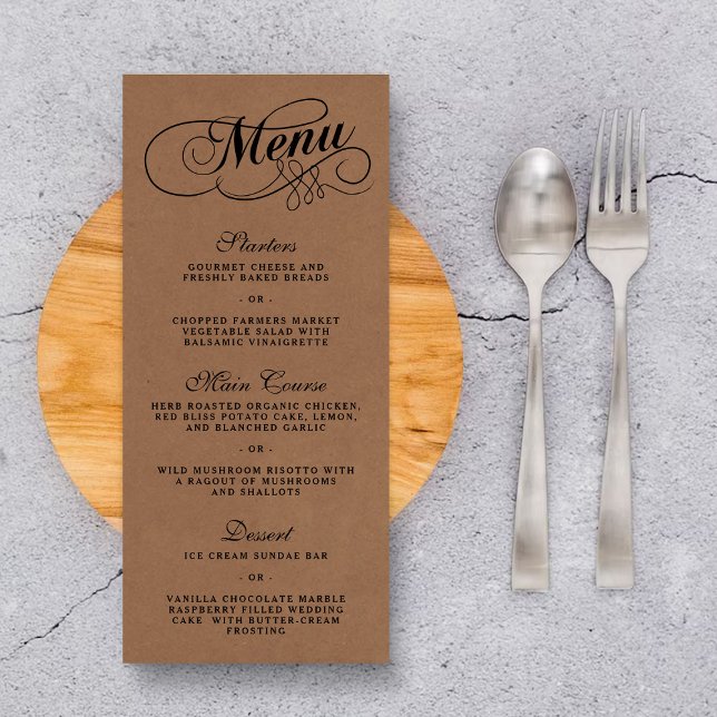Elegant Kraft Bröllop Menu-mallar Reklamkort (Skapare uppladdad)