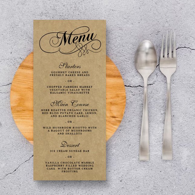 Elegant Kraft Bröllop Menu-mallar Reklamkort (Skapare uppladdad)