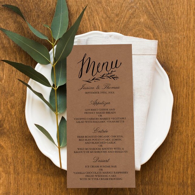 Elegant Kraft Bröllop Menu-mallar Reklamkort (Skapare uppladdad)