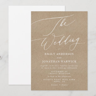 Elegant Kraft Calligraphy Modern White Bröllop Inbjudningar