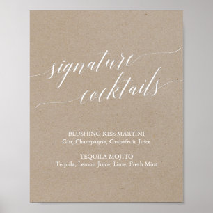 Elegant Kraft Calligraphy Namnteckning Cocktails S Poster