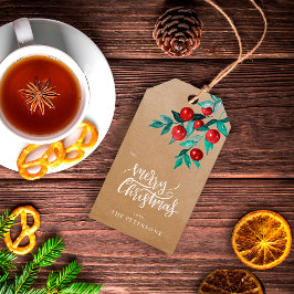 Elegant Kraft God jul Red Berries Presentetikett
