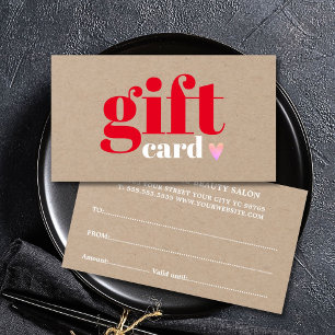 Elegant Kraft Red Rosa Heart Beauty Gift Card Visitkort