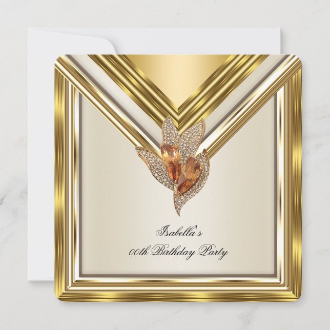 Elegant kräm Beige Bärnstensfärgad Guld Födelsedag Inbjudningar (Framsida)