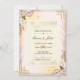 Elegant kräm beige tropisk boho blomsterbröllop I Inbjudningar