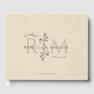 Elegant kräm Botanisk Monogram Bröllop Gästböcker