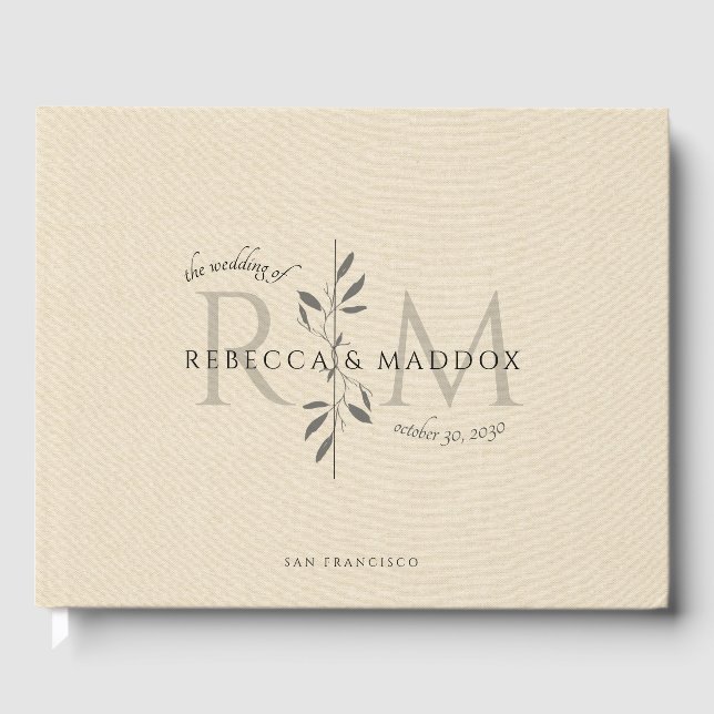 Elegant kräm Botanisk Monogram Bröllop Gästböcker (Framsida)