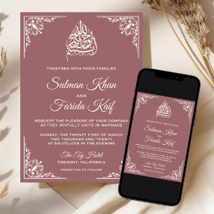 Elegant kräm Dusty Rose islamisk muslimsk bröllop Inbjudningar