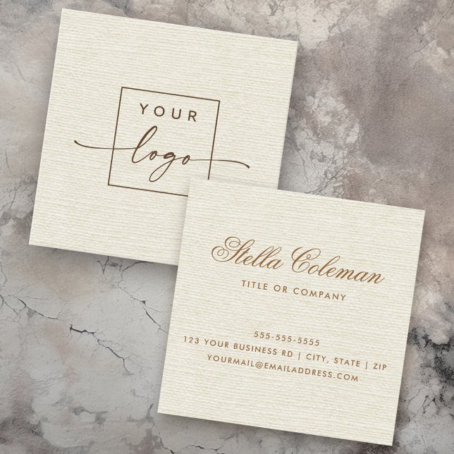 Elegant kräm, elfenbensstomme anpassningsbar logot fyrkantigt visitkort (Elegant cream ivory linen look custom logo square business card)