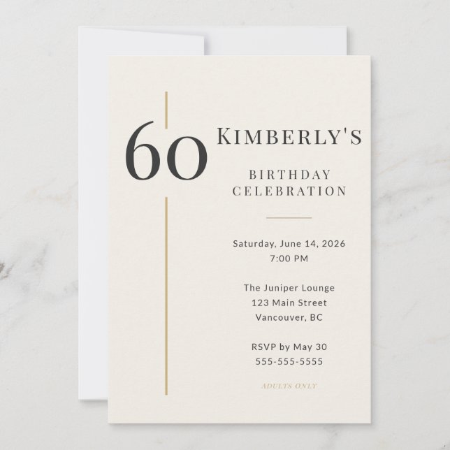 Elegant kräm & guld 60-årsdag inbjudningar (Framsida)
