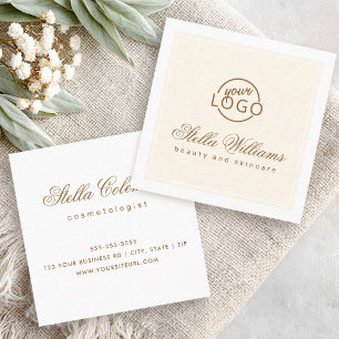 Elegant kräm ivorfärgad vit anpassad logotyp minim fyrkantigt visitkort