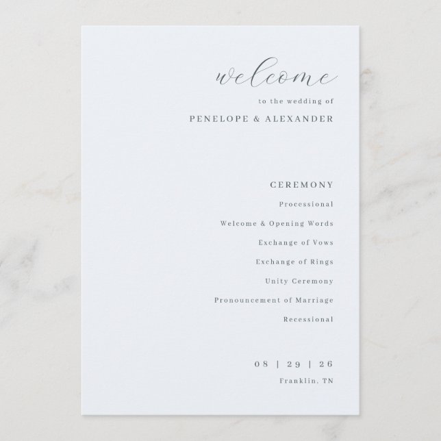 Elegant kräm minimalistisk vigselceremoni program (Framsida)