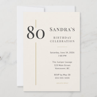 Elegant kräm och guld 80-årsdag inbjudningar