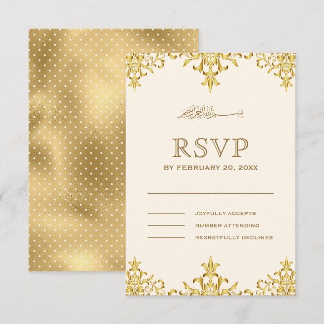 Elegant kräm och guld folie damask islamsk bröllop OSA kort (Fram/baksida)
