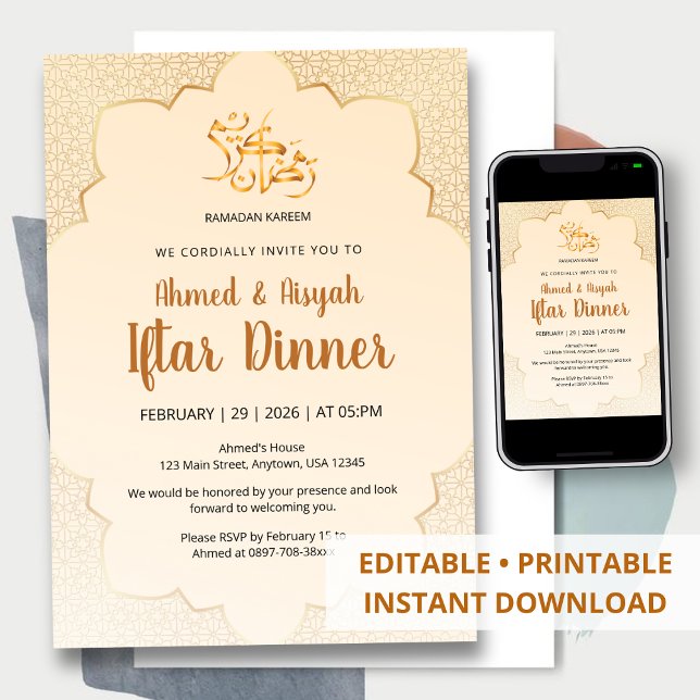 Elegant kräm och guld islamisk Iftar-inbjudan Inbjudningar (Skapare uppladdad)