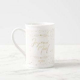 Elegant kräm och guld julfirande benporslin mugg