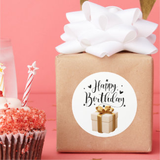 Elegant kräm och guld Lyxlycklig födelsedag Runt Klistermärke