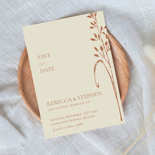 Elegant kräm och terrakotta boho spara datum  inbjudningar (Skapare uppladdad)