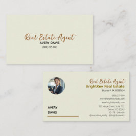 Elegant Kräm & Script Fastighetsmäklare Visitkort