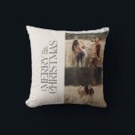 Elegant kräm svart löv modernt, minimalt foto kudde<br><div class="desc">Elegant multifotomodern minimal kräm och svart vattenfärg botanisk typografi God jul helgdag dekorkkudde.</div>