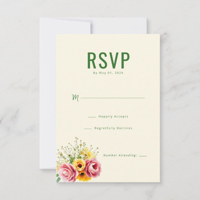 Elegant krämfärgad blommig RSVP OSA Kort (Framsida)
