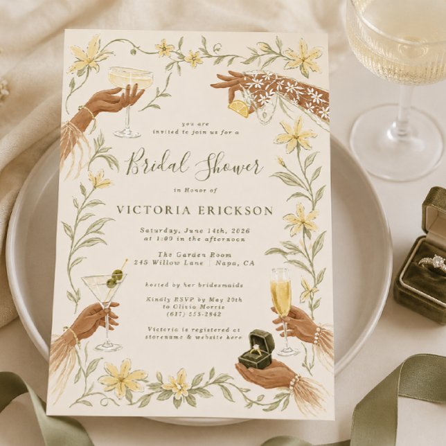 Elegant krämfärgad cocktail bröllopsdusch-inbjudan inbjudningar (Skapare uppladdad)