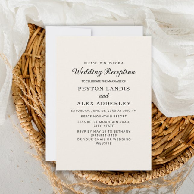 Elegant krämfärgad enkel modern bröllopsmottagning inbjudningar (Skapare uppladdad)