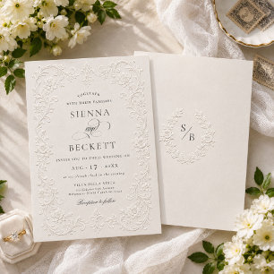 Elegant krämfärgad präglad stilik floral utsmyckad inbjudningar
