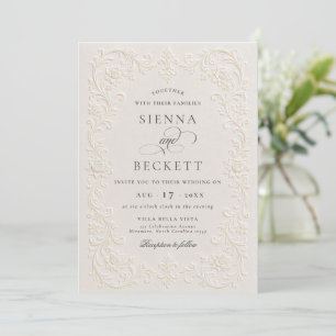 Elegant krämfärgad präglad stilik floral utsmyckad inbjudningar