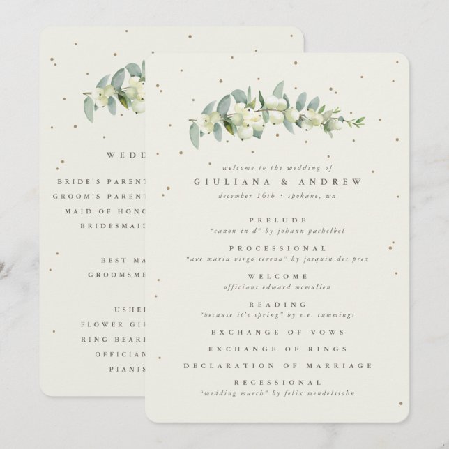 Elegant krämfärgad snöbärs- och eukalyptus-stam br program (Fram/baksida)