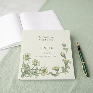 Elegant krämgrön blomsterlig gästbok för bröllop