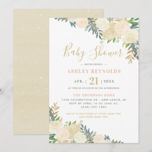 Elegant krämgul blomsterrank för baby shower inbjudningar