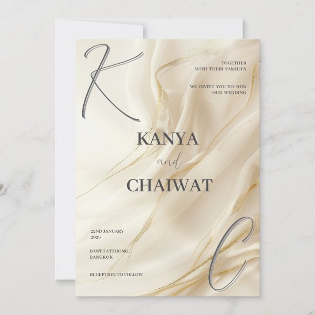 Elegant krämgul bröllopsinbjudan | Minimalistisk Julkort (Framsida)