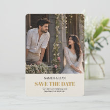 Elegant krämgul foto bröllop Save The Date bil
