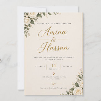 Elegant krämgul & guld bröllopsinbjudan baksida