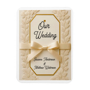 Elegant krämgul och guld bröllopsinbjudan magnet