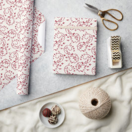 Elegant krämröd botanisk vinranka rullverk presentpapper