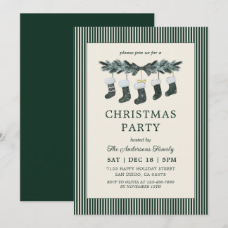 Elegant krans grön randig julfest inbjudningar