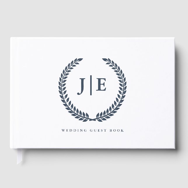 Elegant Krans Monogram Bröllop Gästböcker (Framsida)