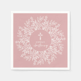 Elegant krans och kors Rosa flicka dop Pappersservett