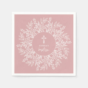 Elegant krans och kors Rosa flickdop Pappersservett