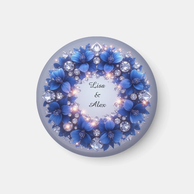 Elegant krans prydd med blå blommor magnet (Framsidan)