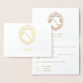 Elegant kransmonogram med/utan svarsbrev folierat kort