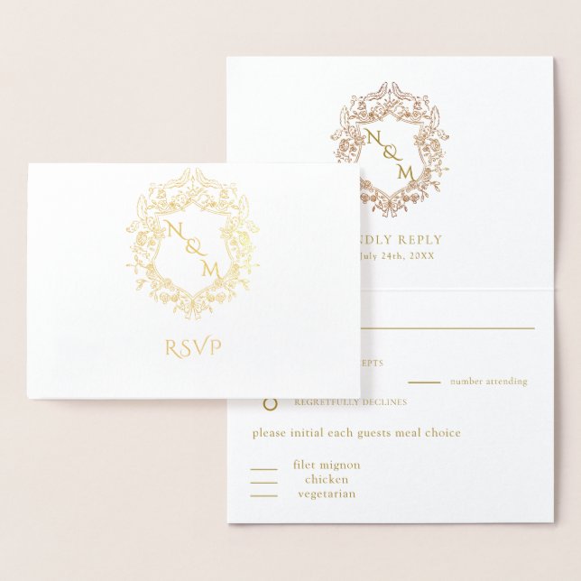 Elegant kransmonogram med/utan svarsbrev folierat kort (Display)