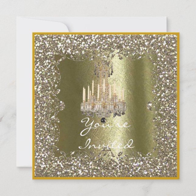ELEGANT KRISTALL Guldglitter Julinbjudan Inbjudningar (Framsida)